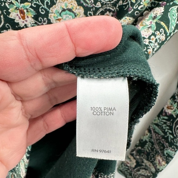 J Jill high neck green paisley cottagecore boho long sleeve cotton woman tee S - Picture 6 of 12